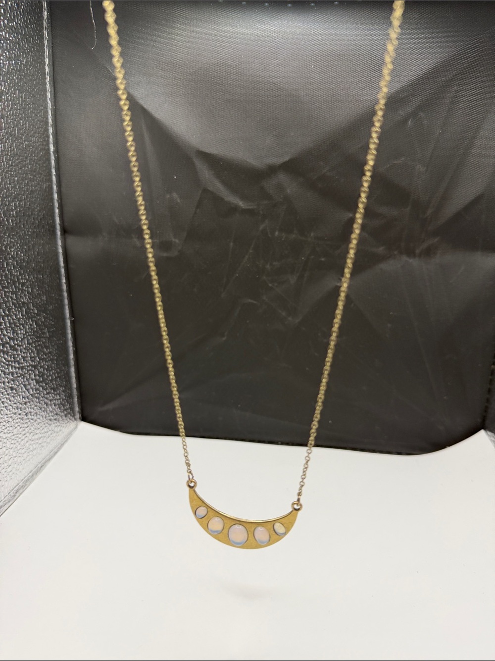 American Eagle AEO Opalescent Crescent Moon Gold Tone Necklace